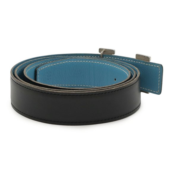 HERMES Maltre H Belt, Reversible Leather, Black, Blue Jean, #100, F Stamp main image 6